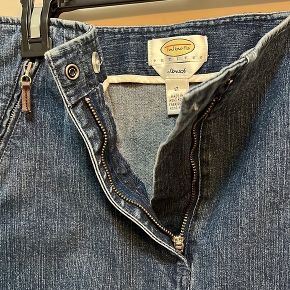 Denim Mini Petite Skirt Talbots Blue Jean Fitted Skirt Women’s 12p - Picture 2 of 11